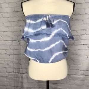American Eagle Outfitters Blue and White Tie Dye Cotton Strapless Crop Top XS